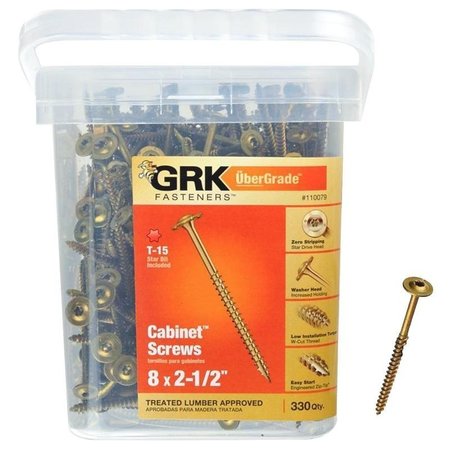 Grk Fasteners Wood Screw, #8, 2-1/2 in, Plain Steel Washer Head Torx Drive 110079